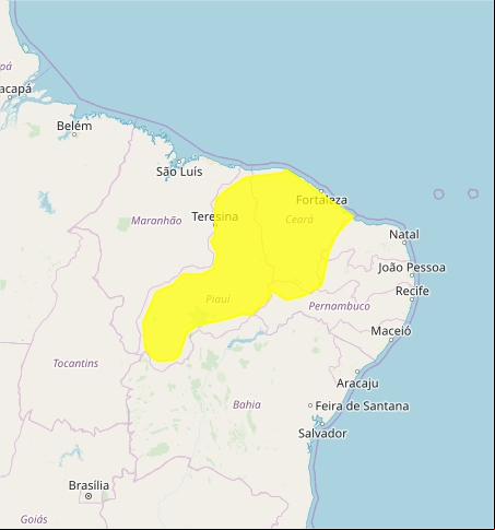 Mapa das áreas com alerta de acumulado de chuva nesta 4ª feira -  Fonte: Inmet