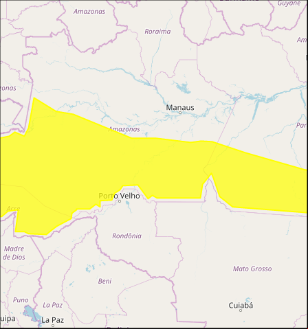Mapa das áreas com chuvas intensas nesta 2ª e 3ª feira / AM - Fonte: Inmet