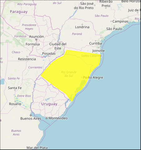 Mapa das áreas com alerta de tempestade nesta 2ª feira - Fonte: Inmet