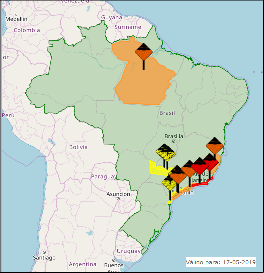 Mapa das áreas com alerta de chuvas fortes nesta 6ª feira em todo o Brasil - Fonte: Inmet