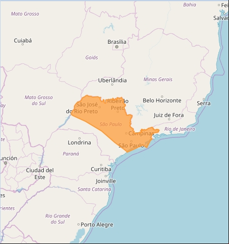 Mapa das áreas com alerta de tempestades nesta 2ª - Fonte: Inmet
