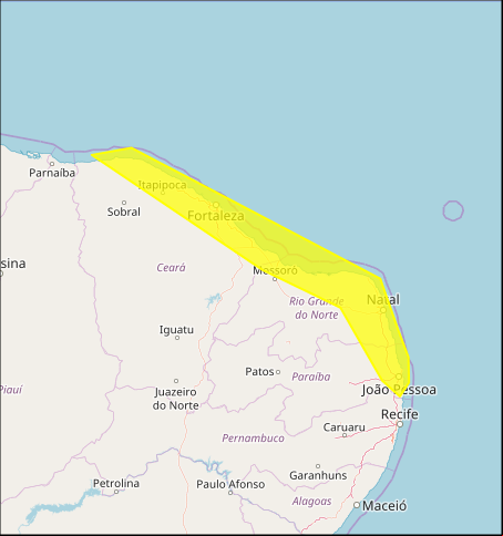 Mapa das áreas com previsão de altos acumulados nesta 6ª feira e sábado - Fonte: Inmet