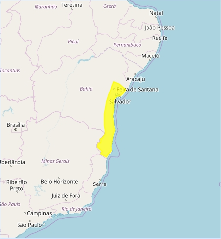 Mapa das áreas com alerta de acumulados de chuva nesta 6ª feira - Fonte: Inmet